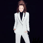 White with Black Tuxedo Double Breasted Pantsuit - FashionByTeresa